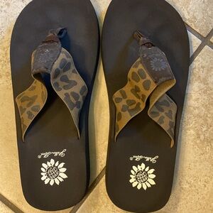 Yellow Box Brown Sandals with Leopard Accents